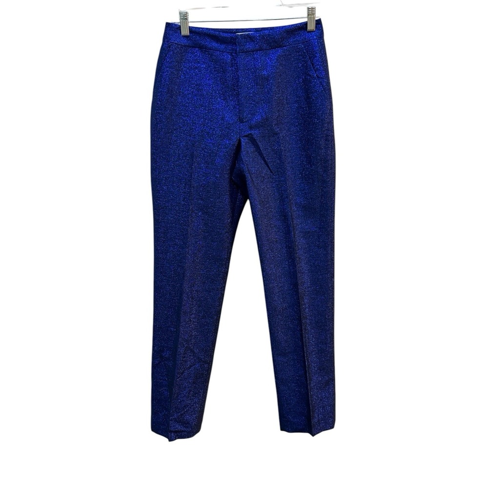 L'agence Mid Rise Tapered Straight Leg Glitter Blue Metallic Dress Pant Size 2